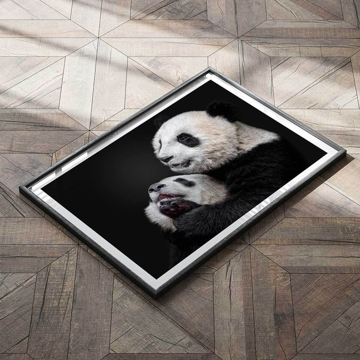 Affiche enfant pandas  Affiche + cadre en bois - Noir