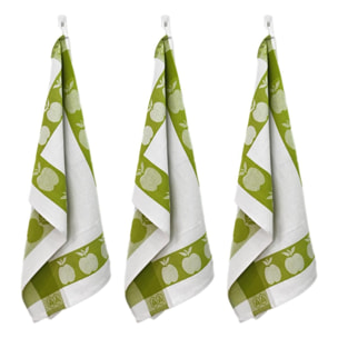 Lot de 3 torchons nid d'abeilles 50x70cm vert -  "Carré"