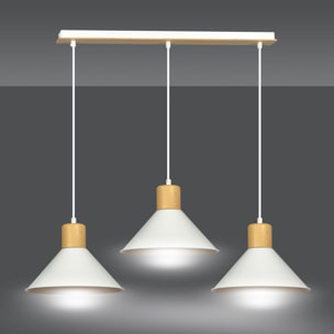 Lampada a sospensione ROWEN con inserti in legno e finitura bianca opaca