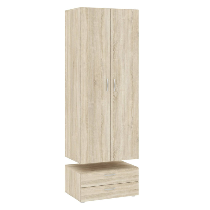 Guardaroba 2 ante Buriasco, Mobile camera da letto, Cabina armadio portabiti, Armadio appendiabiti, 74x52 h214 cm, Rovere