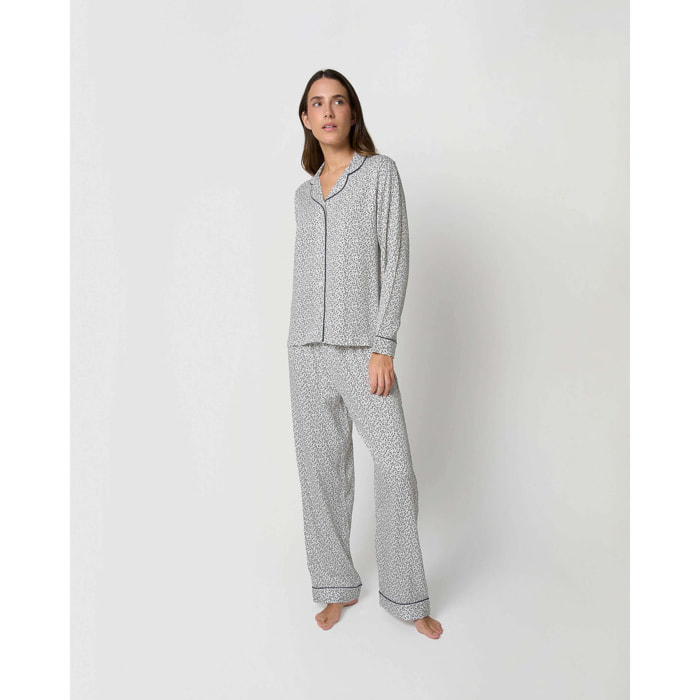Pigiama lungo a camicia in viscosa canale blu verdastro
