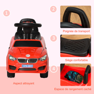 Porteur enfant voiture 18-36 mois assise coffre effets lumineux sonores rouge