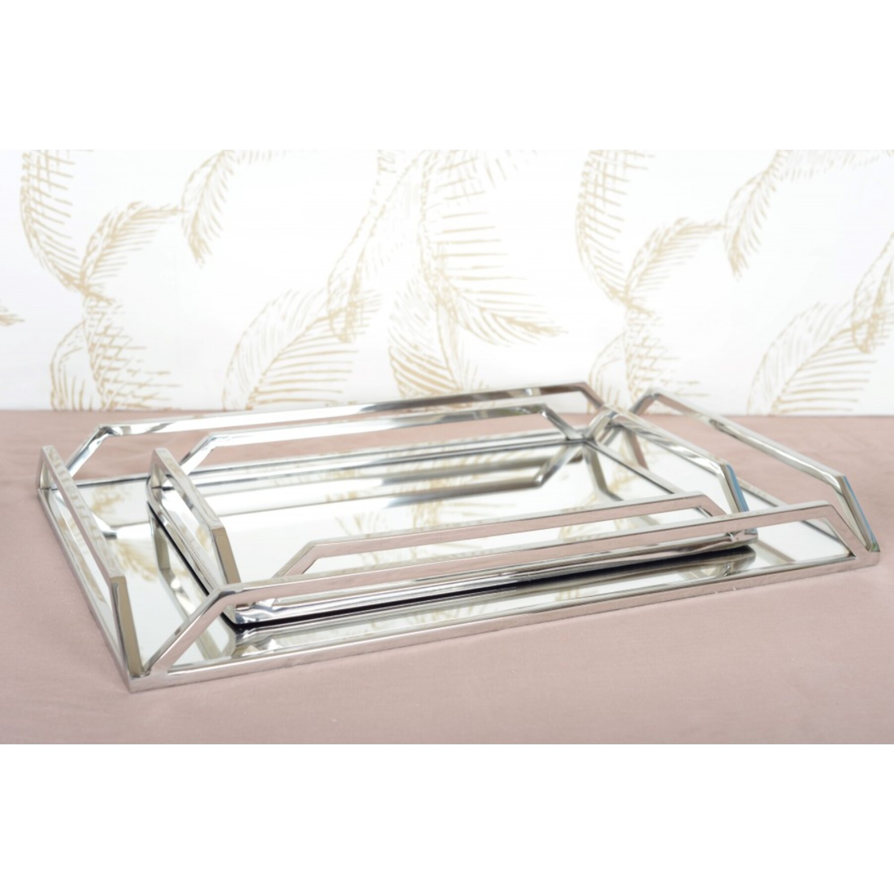 PLATEAU RECTANGULAIRE MIROIR ARGENT 41X26X6.5CM