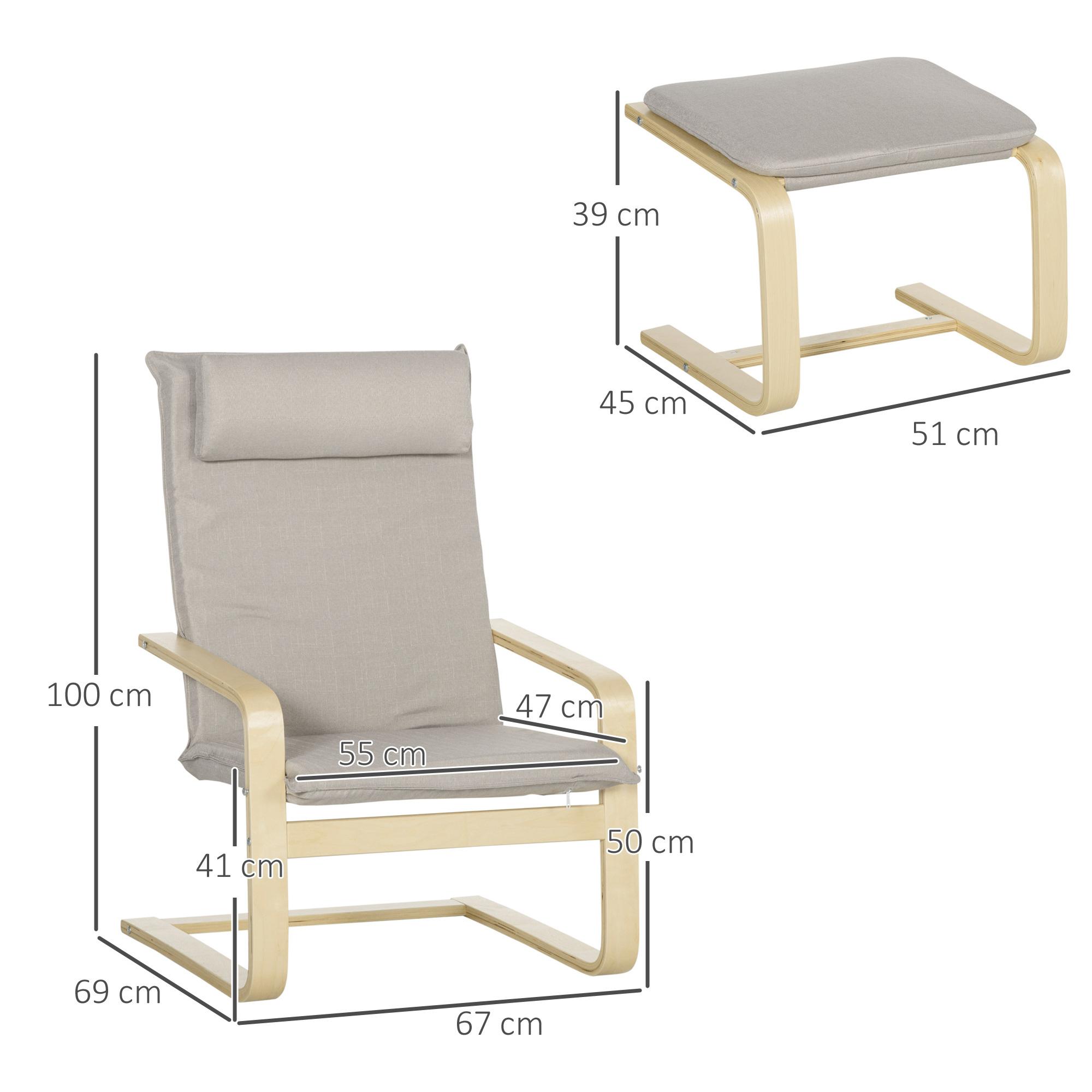 Sillón de Salón con Otomana Tapizado en Tela Butaca Moderna con Respaldo Alto Reposabrazos Almohada Extraíble para Dormitorio 67x69x100 cm Gris