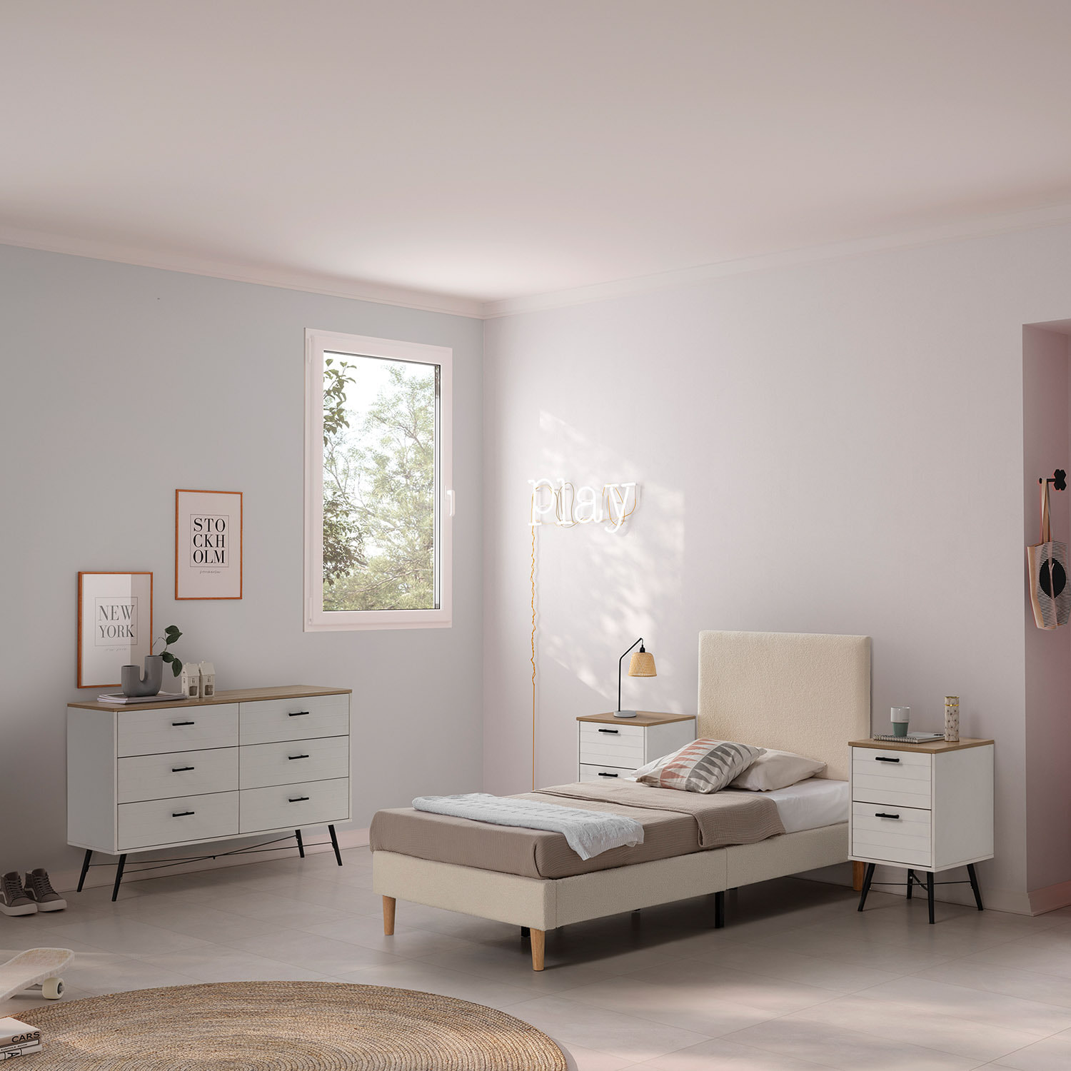 Cabecero Niebla 90x60 cm tela borreguito Beige
