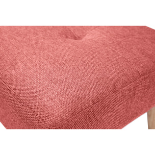 Tabouret bas en tissu effet velours texturé terracotta et bois clair massif H46 cm GUESTA