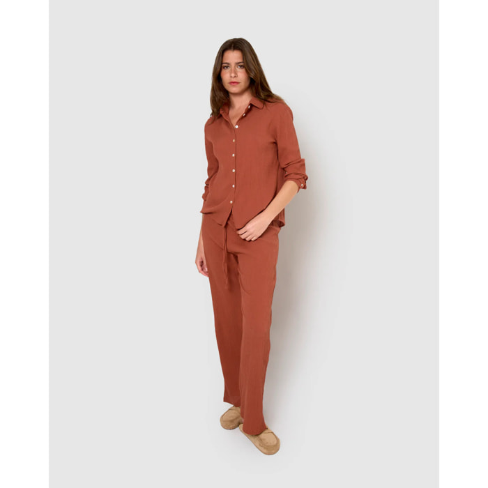 Pantalón algodón lino rosette