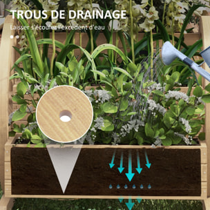 Jardinière sur pied carré potager 3 étages style rustique chic clair