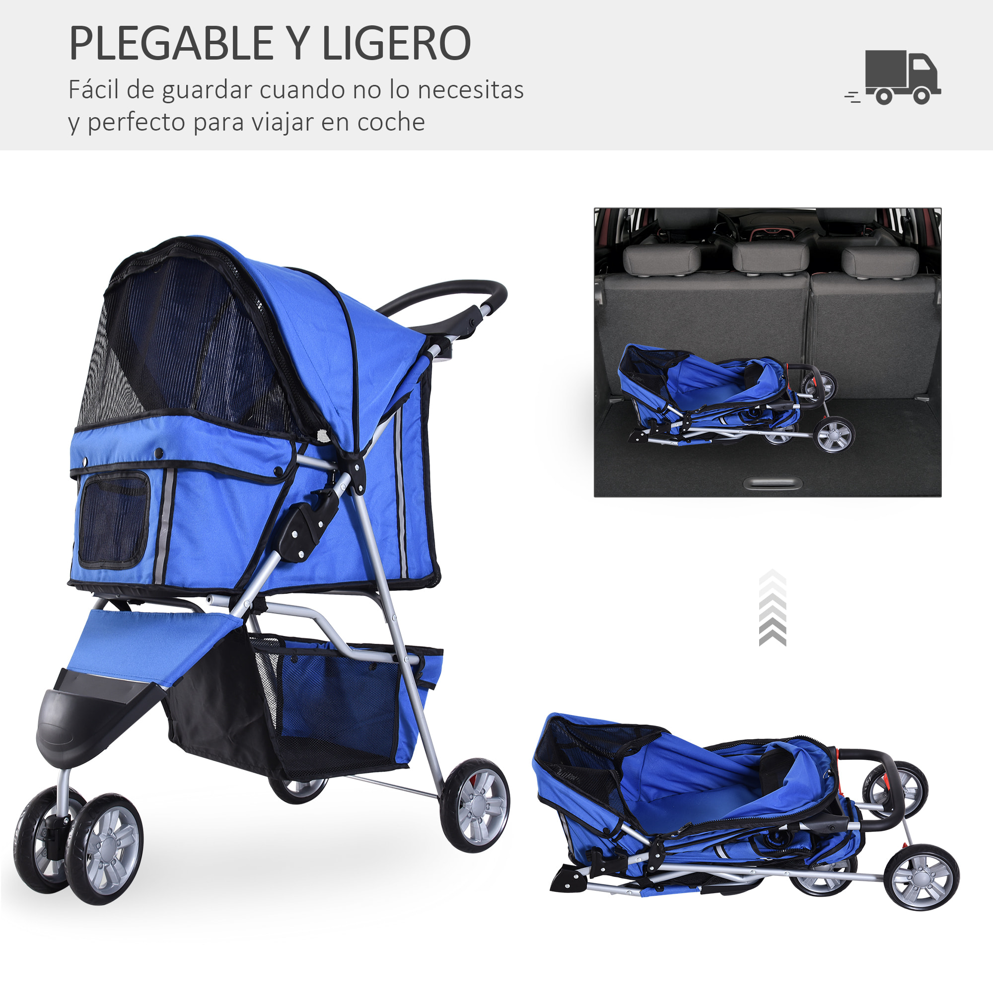 Cochecito Plegable con Ruedas 360Âº de Oxford 75x45x97cm Azul