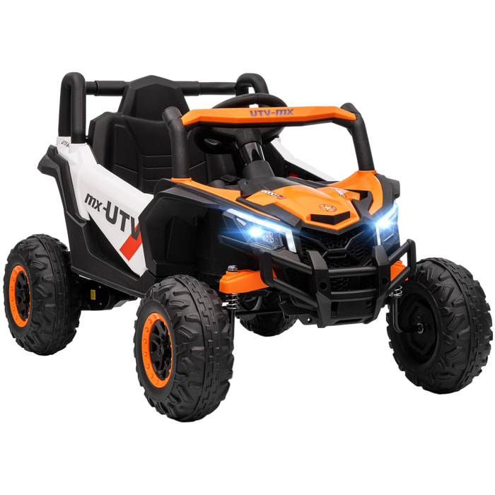 Coche Eléctrico para Niños 12V, Coche de Batería UTV con 2 Motores, Control Remoto 2,4G, Velocidad hasta 7 km/h, Sistema de Suspensión, Faros, USB, para Niños de +3 Años, Naranja