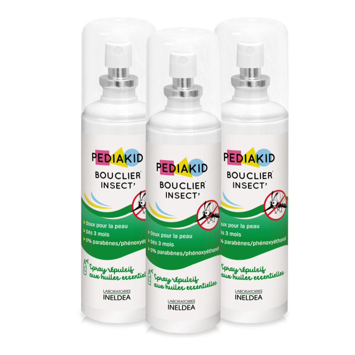 PEDIAKID - Bouclier Insect'- Spray Répulsif aux Huiles Essentielles - Contre les moustiques, tiques et guêpes - Dès 3 mois - Lot de 3 Flacons 100ml