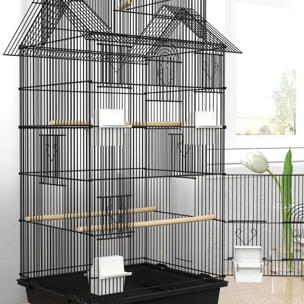Cage à oiseaux design maison mangeoires perchoirs balançoire grande porte 8 trappes plateau déjection