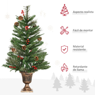 Juego de 2 Piezas de Árbol de Navidad Artificial 90 cm con Maceta Ignífugo con 110 Ramas 10 Bayas 8 Piñas y Hojas de PVC Decoración Navideña para Interiores Verde