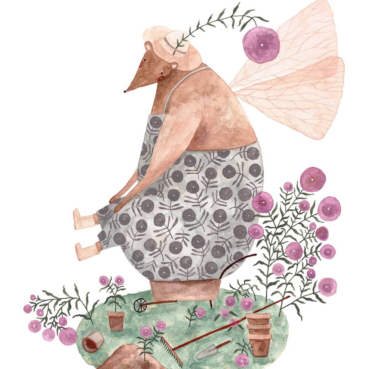 Affiche enfant la fée ourse  Affiche + cadre en bois - Chêne