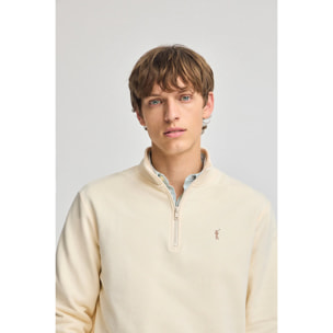 Sudadera color crudo de media cremallera y bordado Rigby Go
