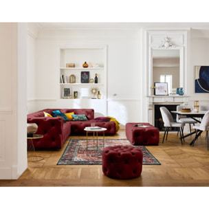 Gallata - canapé Chesterfield d'angle droit - 5 places - en velours - Rouge