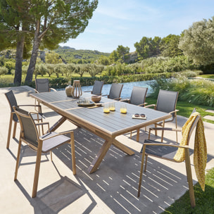 Table de jardin extensible "Axiome" graphite & honey 10 places en aluminium