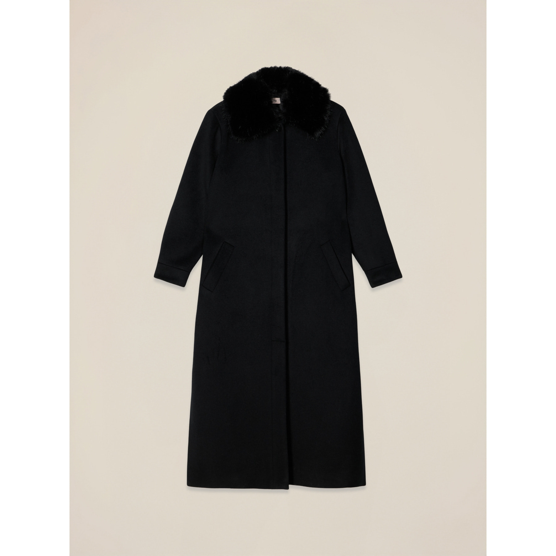 Oltre - Abrigo largo de mezcla de lana con cuello peludo - Negro