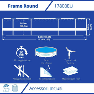 Piscina Fuoriterra Rotonda con Struttura in Acciaio Avenli Cm 420x84con Pompa Filtro Inclusa