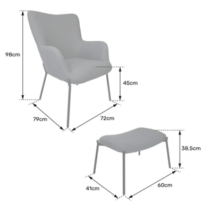 Fauteuil en tissu boucle gris avec repose-pieds EIRA