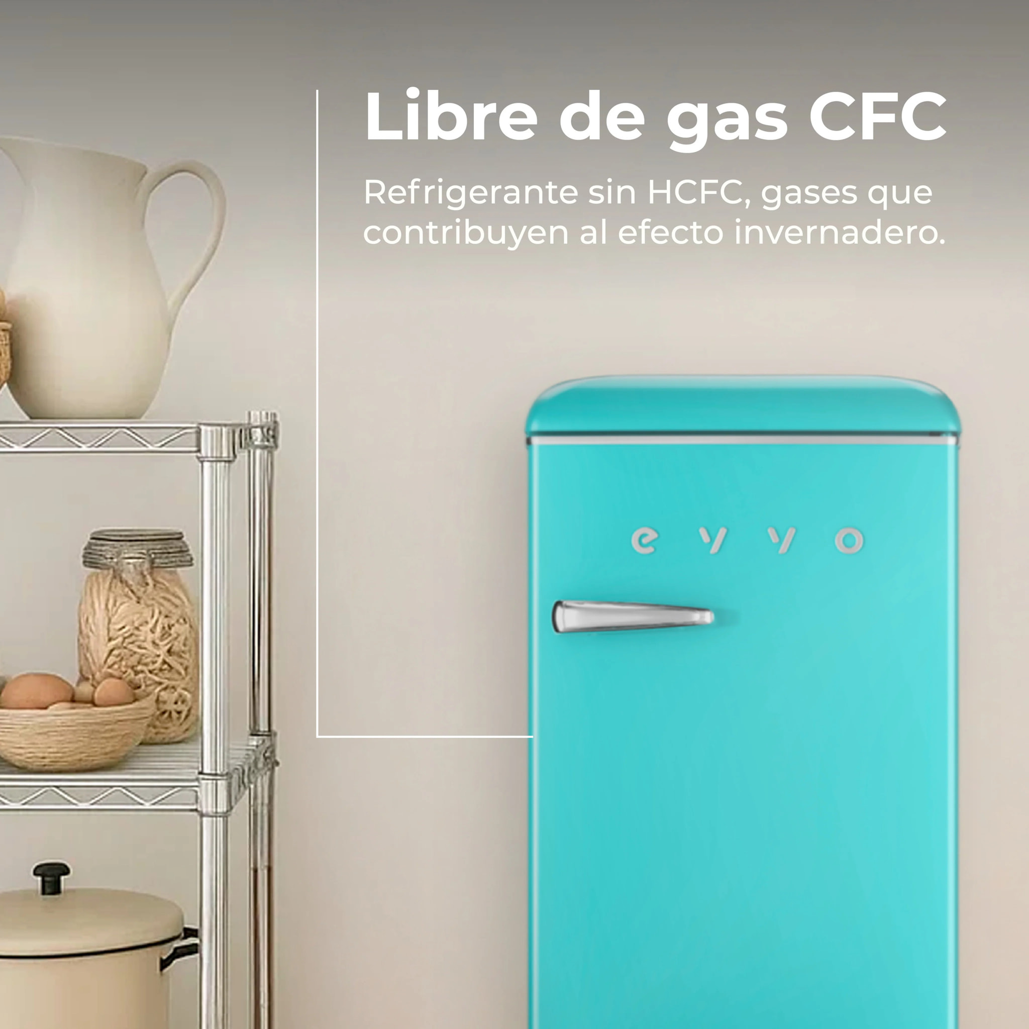 EVVO Frigorífico Mini F26 Retro Azul Pastel, 95 litros, diseño vintage, bajo consumo, silencioso