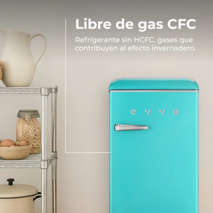 EVVO Frigorífico Mini F26 Retro Azul Pastel, 95 litros, diseño vintage, bajo consumo, silencioso