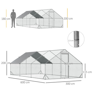 Enclos poulailler chenil 18 m² - parc grillagé dim. 6L x 3l x 2H m - espace couvert - acier galvanisé