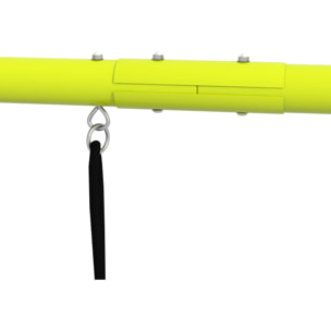 Balançoire portique 4 agrès - 2 balançoires, 2 échelles - dim. 2,6L x 1,85l x 1,8H m - métal époxy PE gris vert