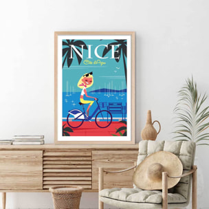 Affiche la Baie des Anges Affiche + cadre en bois - Chêne