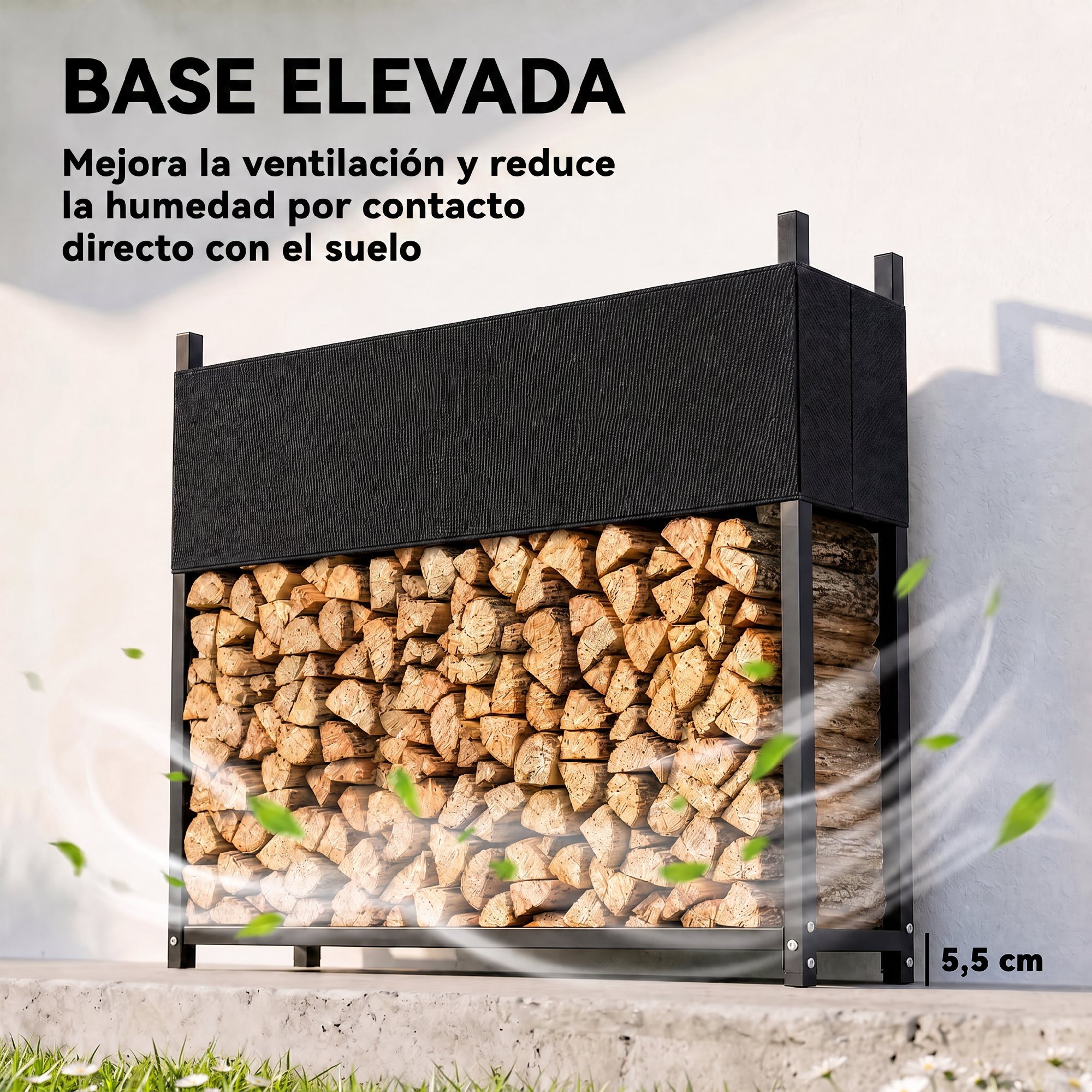 Outsunny Estante de Leña con Funda Oxford 600D, Leñero Exterior de Acero Galvanizado Robusto, Carga 250 kg, para Interior y Exterior, Jardín, Terraza, 106x25x113 cm, Negro
