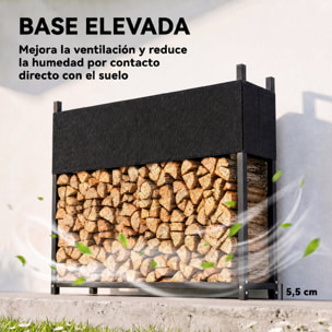 Outsunny Estante de Leña con Funda Oxford 600D, Leñero Exterior de Acero Galvanizado Robusto, Carga 250 kg, para Interior y Exterior, Jardín, Terraza, 106x25x113 cm, Negro