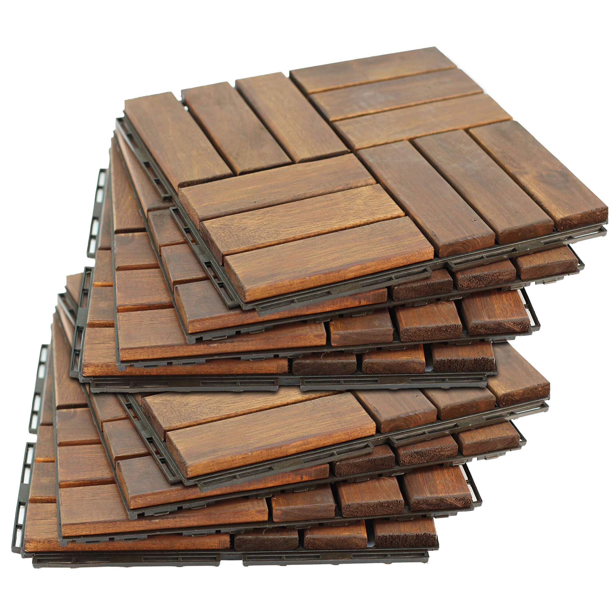 Lyva - Pavimento da Esterno con Clip 30x30 cm 10 Piastrelle per Giardino Patio Terrazza in Legno di Acacia