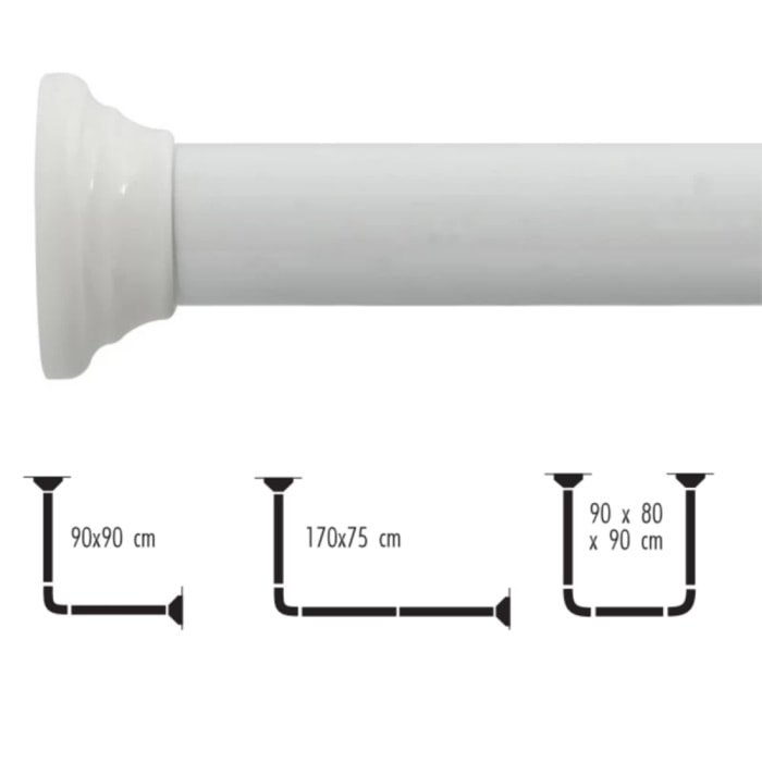Spirella Barre tringle pour rideau de douche d'angle modulable à fixer en Alu DECOR UNIVERSAL Blanc