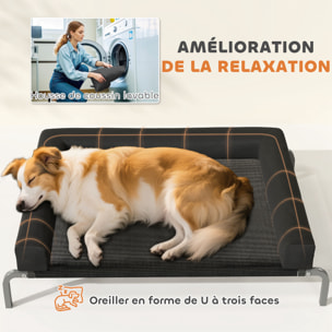 Transat pour animaux - lit pour chien - lit à pieds pour chien avec contour coussin dim. 110 x 75 x 30 cm - noir