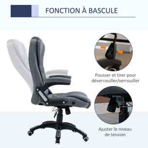 Vinsetto Fauteuil de bureau direction ergonomique hauteur réglable dossier inclinable toile de lin gris chiné