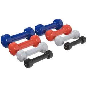 Ensemble d'haltères courtes total 10 Kg - collaboration Aosom.fr x FFHandball - paires de 0,5/1/1,5/2 Kg avec malette - métal PU multicolore