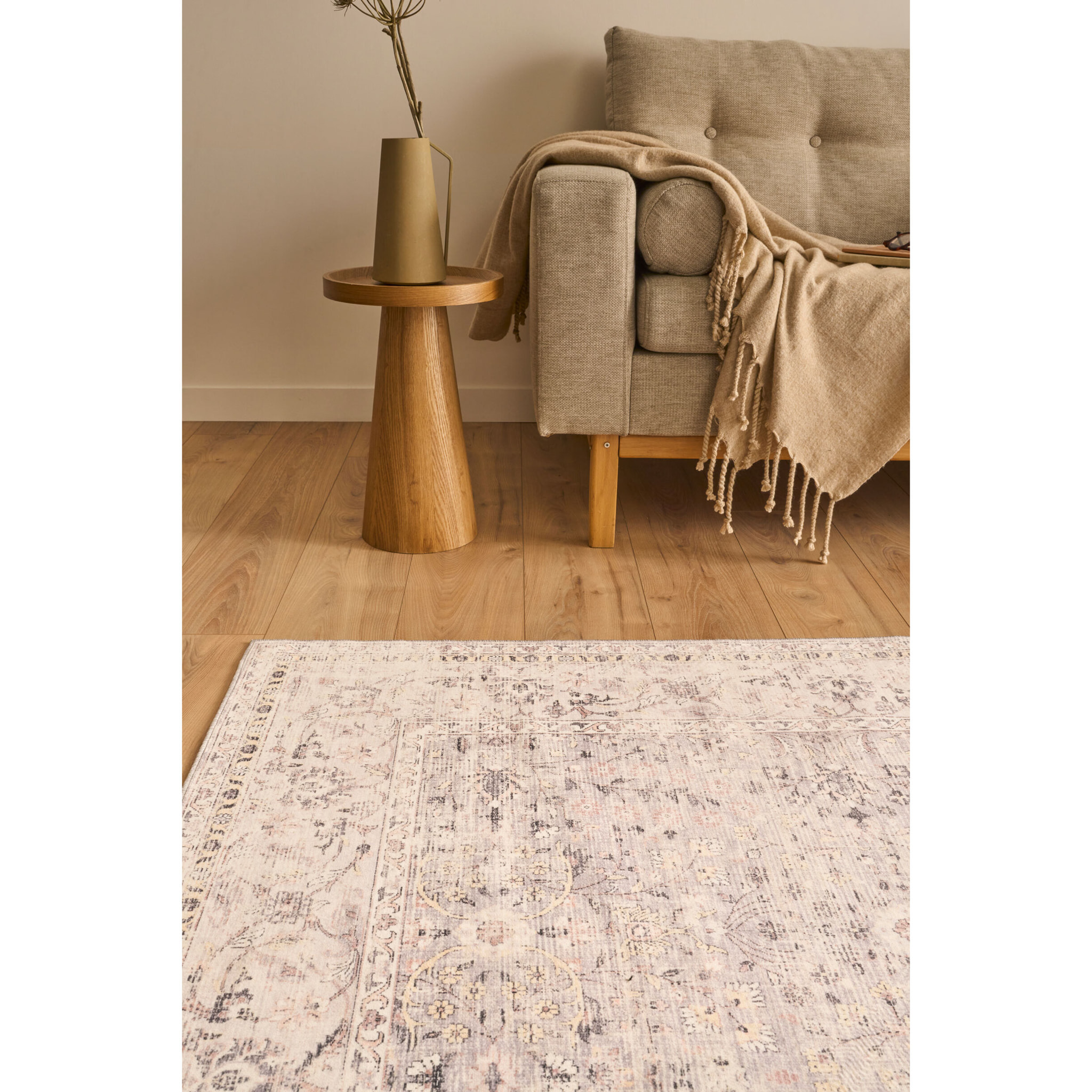 OTTOMAN - Tapis à poils courts doux à motif floral classique gris