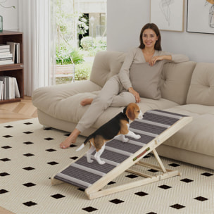Rampa para Perros Plegable y Altura Ajustable 41-60 cm, Rampa para Mascotas de Madera con Alfombrilla Antideslizante y Asa, para Perros Pequeños Medianos y Grandes, para Cama Sofá, 120x50x60 cm