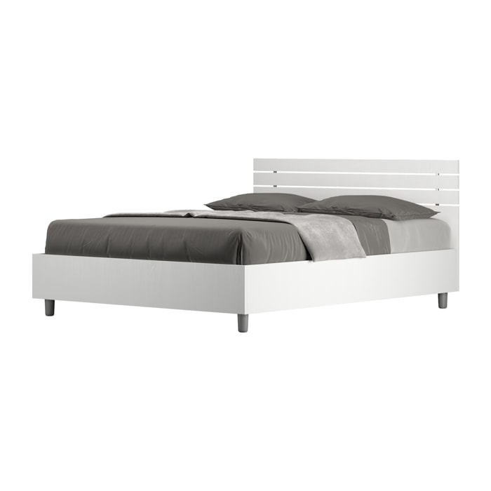 Cama sin somier 140x190  con cabecera recta de listonesfresno blanco Ankel