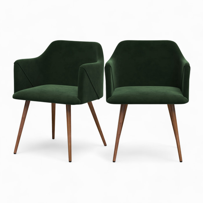 Lot de 2 chaises avec accoudoirs en velours vert foncé - Daisy