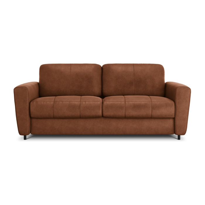 Canapé convertible "Audra" 4 places en cuir véritable marron