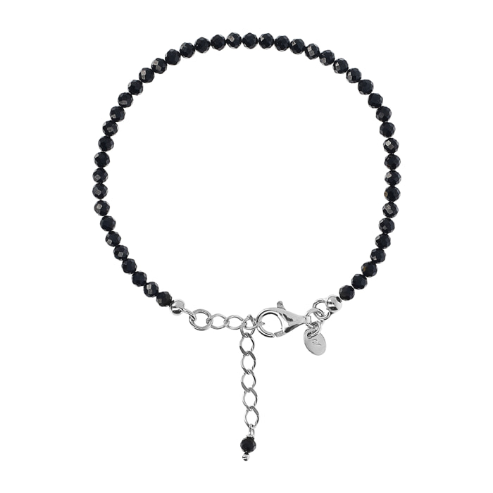 Bracciale in Argento 925 placcato Oro Bianco 18Kt con Pietre Naturali Sfaccettate in Spinello Nero