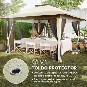 Carpa Plegable Gazebo 3,6x3,6 m Cenador Plegable con 4 Paredes Laterales de Malla Anti-UV Altura Ajustable Bolsa de Arena y Bolsa de Transporte para Camping Fiestas