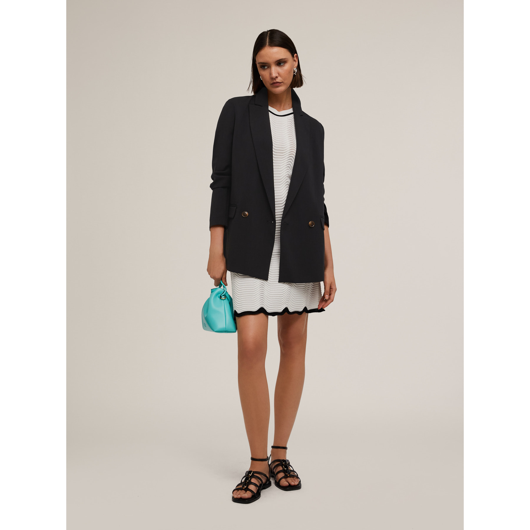 Motivi - Blazer doppiopetto con plissé posteriore - Nero