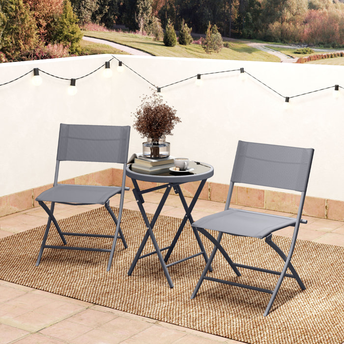 Ensemble jardin 2 personnes pliable - ensemble bistrot de jardin 3 pièces - métal époxy gris