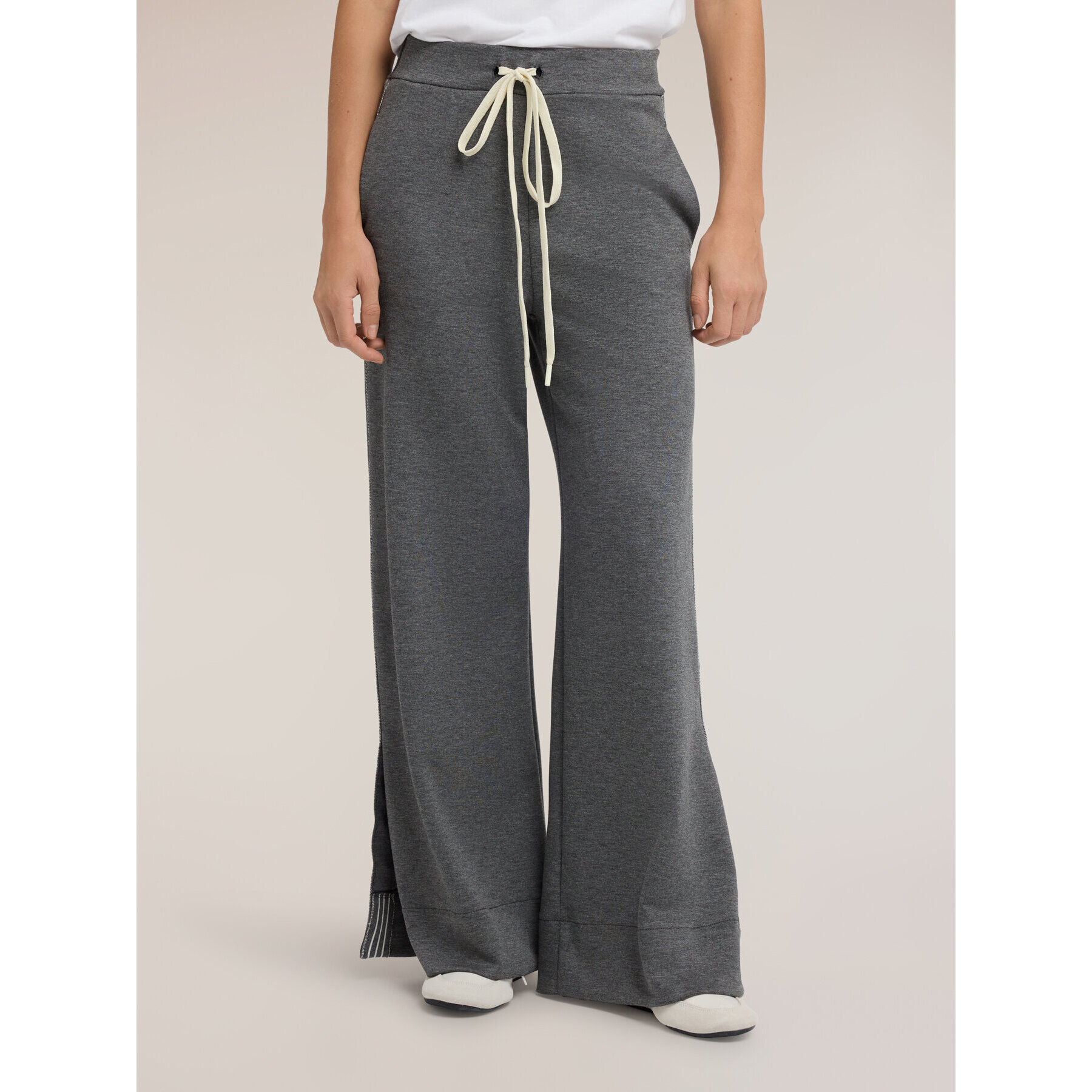 Motivi - Pantalones palazzo de punto con bandas a rayas - Gris