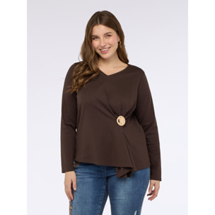 Fiorella Rubino - T-shirt in jersey con design a portafoglio - Marrone