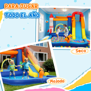 Castillo Hinchable con Soplador 5 en 1 Parque Acuático Hinchable para Niños con Tobogán Piscina de Chapoteo Escalada y Cañón de Agua para Exterior Interior 360x250x195 cm