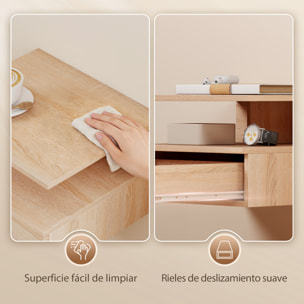 Juego de 2 Mesitas de Noche Flotantes con Cajón, Mesillas de Noche Dormitorio, Montado en la Pared, Estilo Moderno, para Sala de Estar, 35x32x22,5 cm, Roble