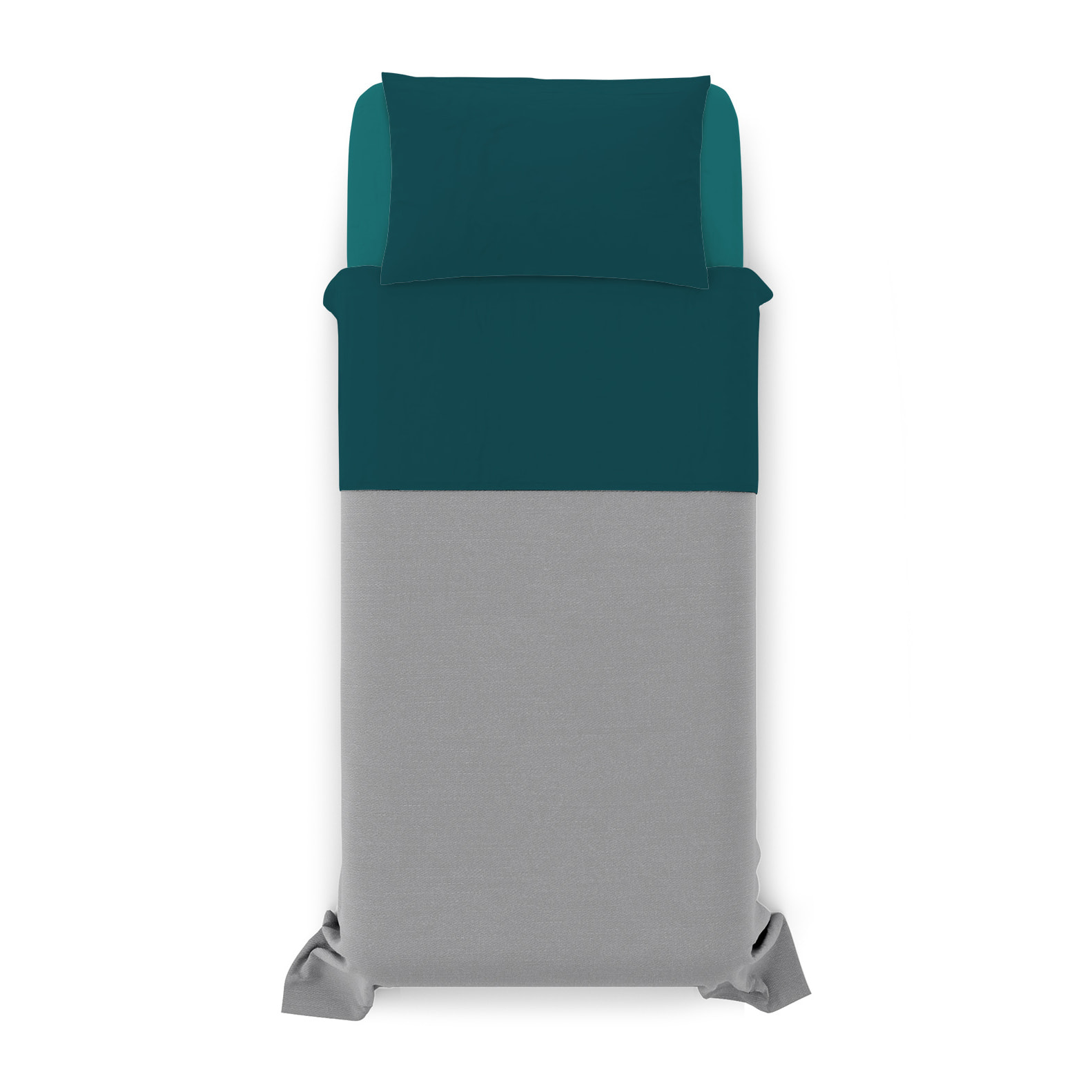 COMPLETO LETTO NATURAL COLOUR MADE IN ITALY COTONE-PETROLIO/BOTTIGLIA SINGOLO